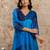 Colourblocked V-Neck A-Line Kurta With Trousers