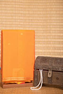 Coral orange pure touch silk saree 1