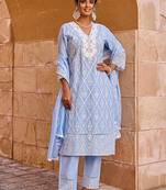 Women Floral Embroidered  Cotton Kurta with Trousers & Dupatta