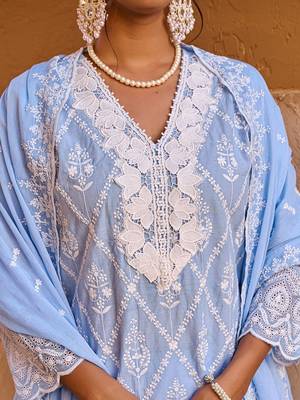 Women Floral Embroidered  Cotton Kurta with Trousers & Dupatta 2