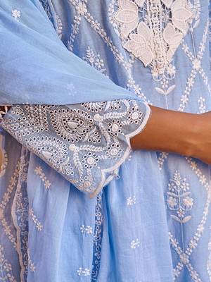 Women Floral Embroidered  Cotton Kurta with Trousers & Dupatta 6