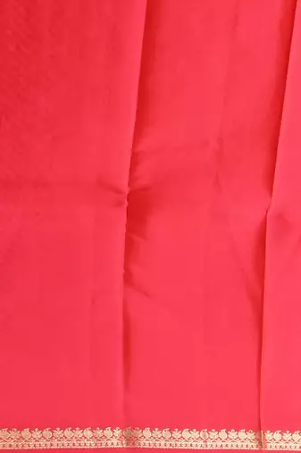 Safety orange and pink sleek border touch silk saree with blouse