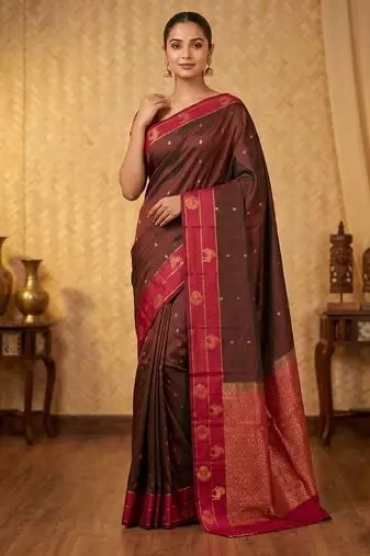 Maroon and red traditional touch silk saree with blouse