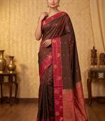 Maroon and red traditional touch silk saree with blouse