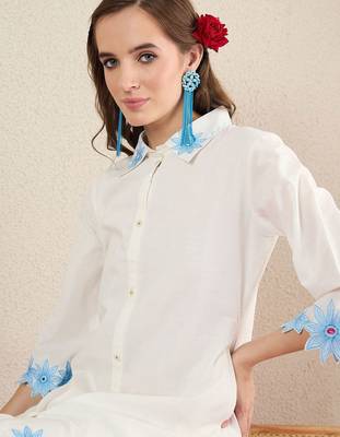 Women Solid Embroidered Cotton Kurta with Palazzos 2