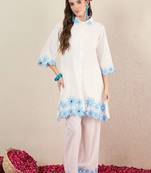 Women Solid Embroidered Cotton Kurta with Palazzos