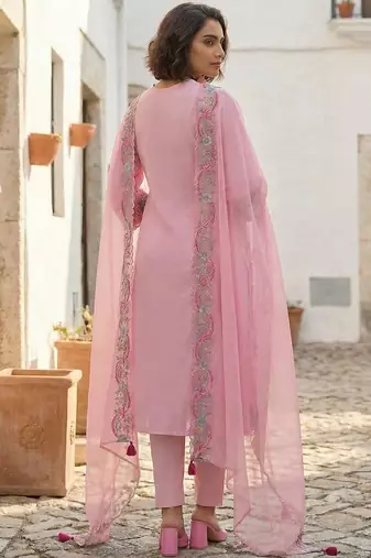 women floral embroidered regular thread work  cotton kurta with trousers & with dupatta