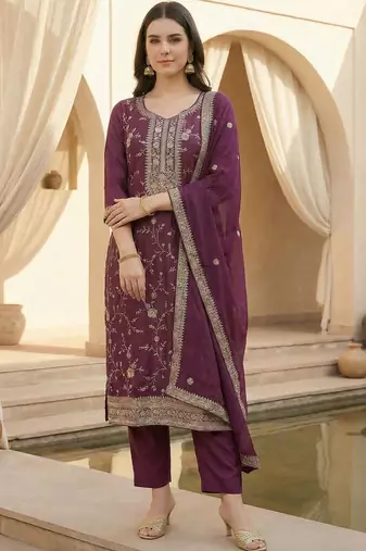 Women Ethnic Motifs Embroidered Regular Thread Work Kurta with Trousers & With Dupatta