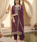 Women Ethnic Motifs Embroidered Regular Thread Work Kurta with Trousers & With Dupatta