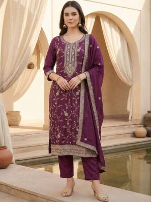 Women Ethnic Motifs Embroidered Regular Thread Work Kurta with Trousers & With Dupatta 6