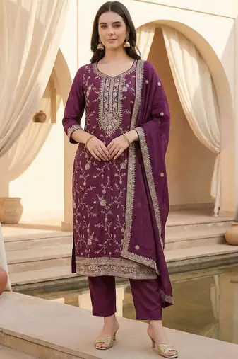 Women Ethnic Motifs Embroidered Regular Thread Work Kurta with Trousers & With Dupatta
