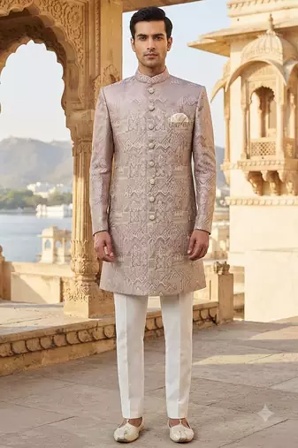 Pink pastel navabi indowestern for men
