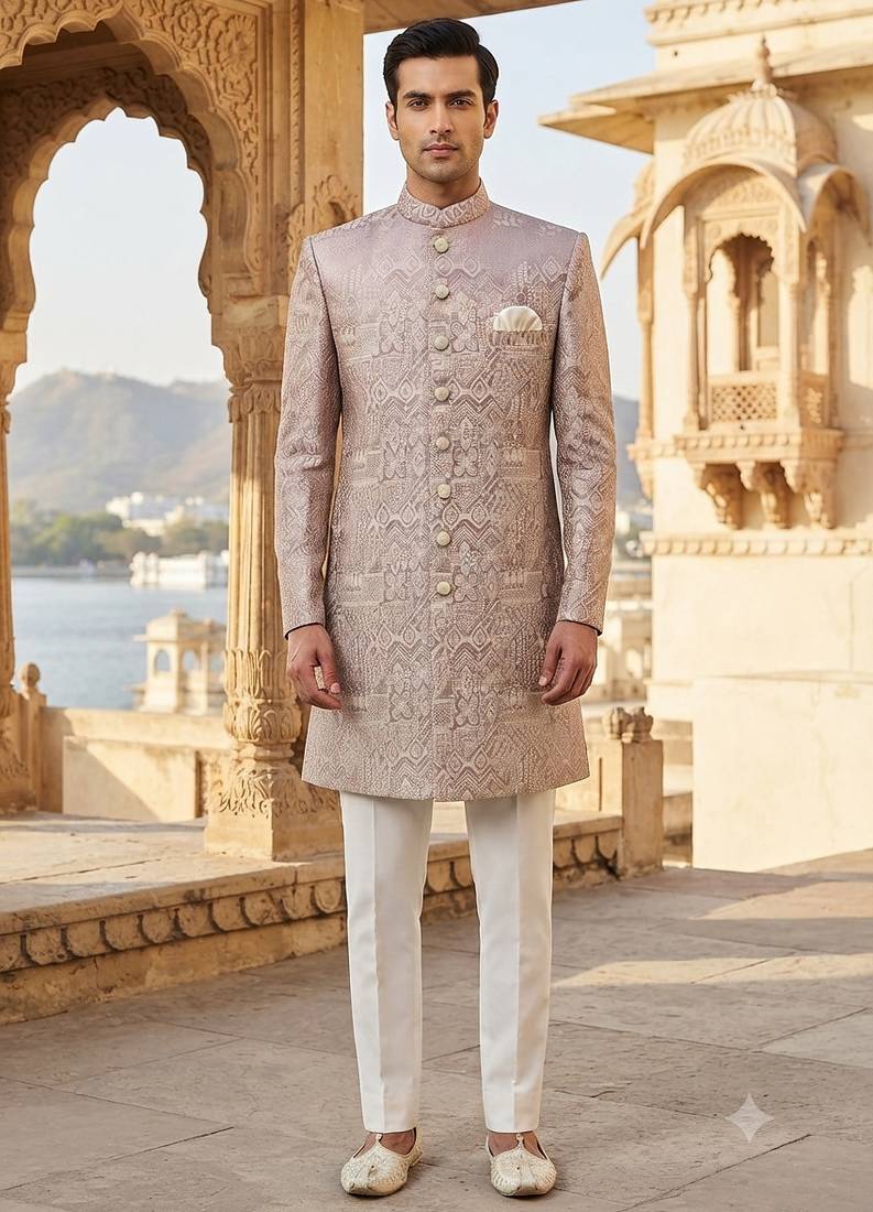 Pink pastel navabi indowestern for men