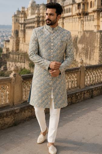Grey navabi indowestern for men