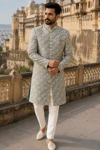 Grey navabi indowestern for men
