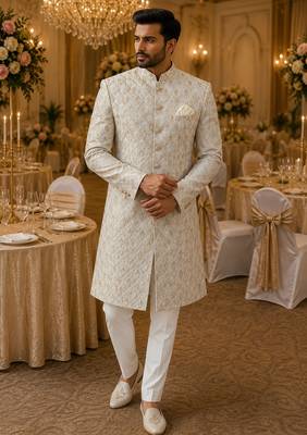 Aesthetic beige navabi indowestern for men 1