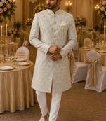 Aesthetic beige navabi indowestern for men