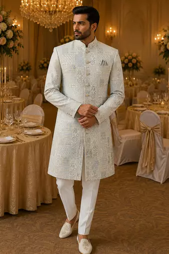 Sky blue navabi indowestern for men