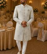Sky blue navabi indowestern for men