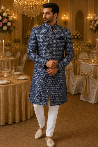 Blue navabi indowestern for men