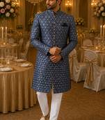 Blue navabi indowestern for men