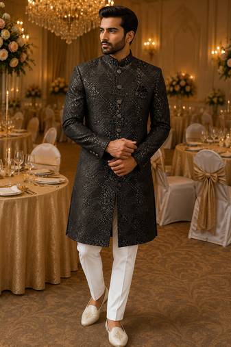 Black navabi indowestern for men