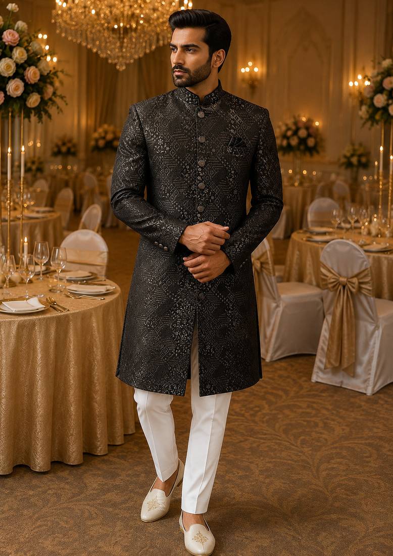 Black navabi indowestern for men