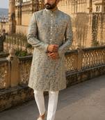 Pastel green navabi indowestern for men