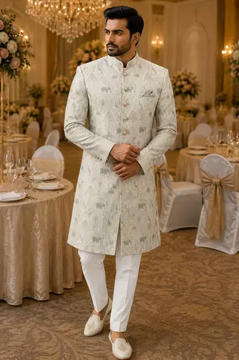 Offwhite sky elephant navabi indowestern for men
