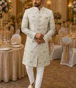Offwhite sky elephant navabi indowestern for men