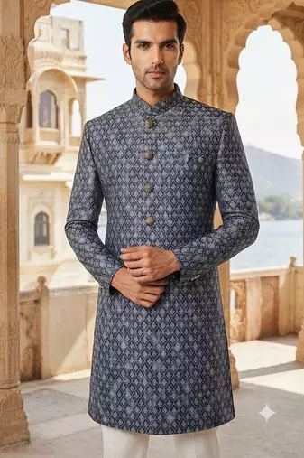 Blue navabi indowestern for men