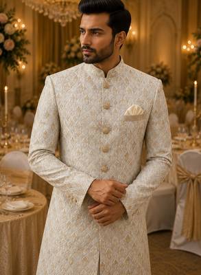 Aesthetic beige navabi indowestern for men 2
