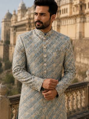 Grey navabi indowestern for men 2