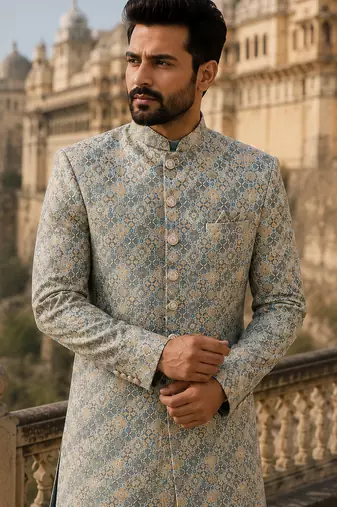 Grey navabi indowestern for men