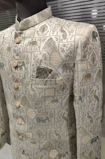 Offwhite sky elephant navabi indowestern for men