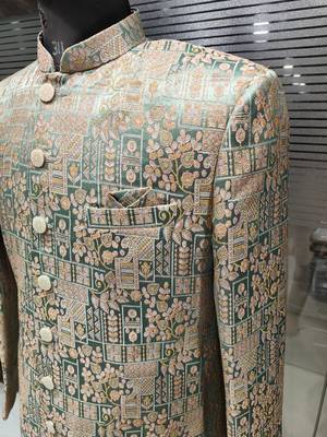 Pastel green navabi indowestern for men 3