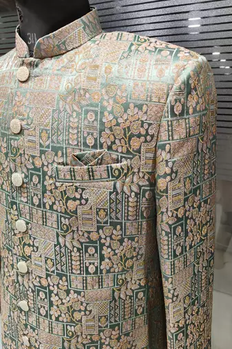 Pastel green navabi indowestern for men