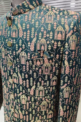 Bottle green navabi indowestern for men | premium men's ethnic wear