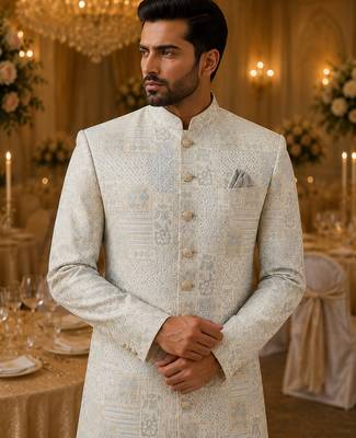 Sky blue navabi indowestern for men 2