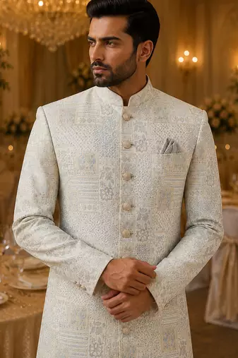 Sky blue navabi indowestern for men