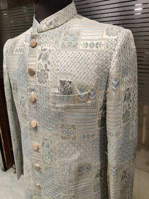 Sky blue navabi indowestern for men 3