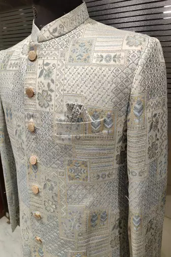 Sky blue navabi indowestern for men