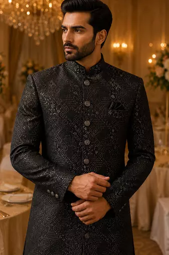 Black navabi indowestern for men