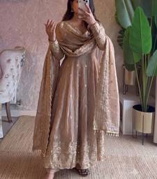 Cream heavy sequins work partywear anarkali suit set