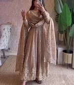 Cream heavy sequins work partywear anarkali suit set