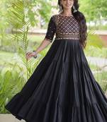 black color Ora cotton with multi thread embroidered & gota patti & mirror work