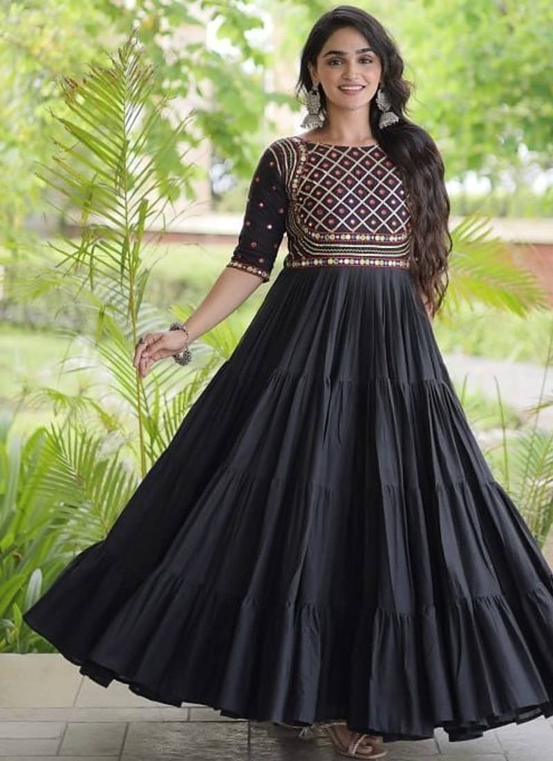 black color Ora cotton with multi thread embroidered & gota patti & mirror work