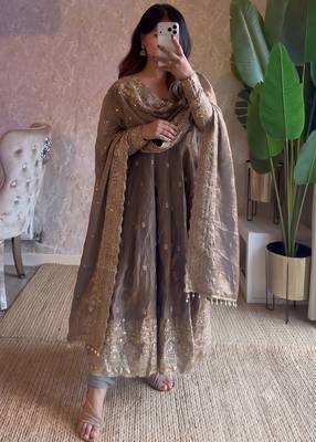 Metallic heavy sequins work partywear anarkali suit set 1