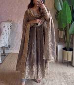 Metallic heavy sequins work partywear anarkali suit set