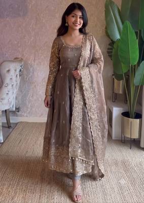 Metallic heavy sequins work partywear anarkali suit set 2